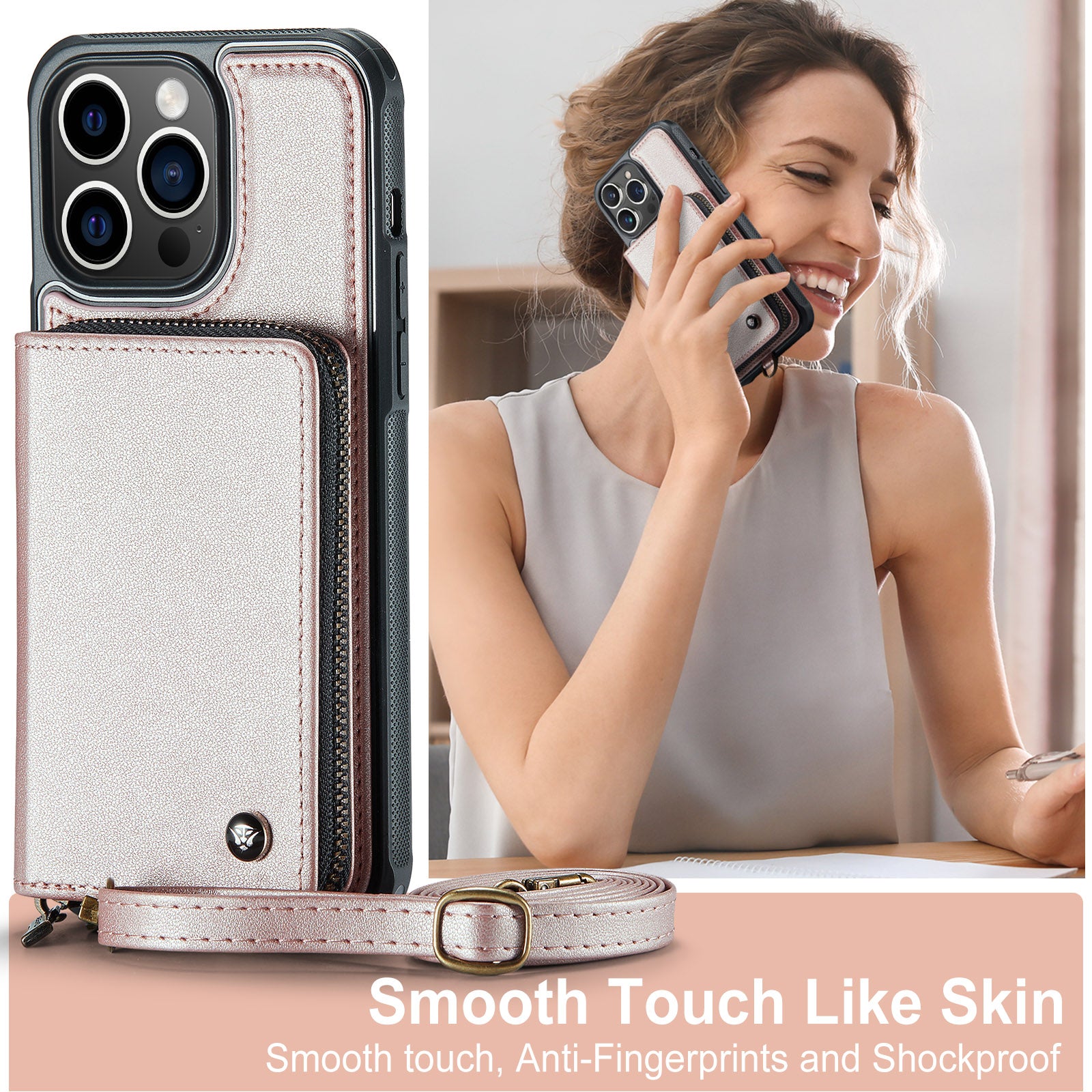 Luxuriöse Leder Geldbörse Crossbody iPhone Hülle – Kartensteckplatz, Ständerfunktion, Handgelenkband, stoßfeste Schutz für iPhone