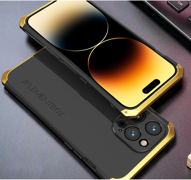 Luxury Aluminum Metal iPhone Case Shockproof Silica Gel Back Cover Anti-Collision Strip Durable Protection for iPhone Models