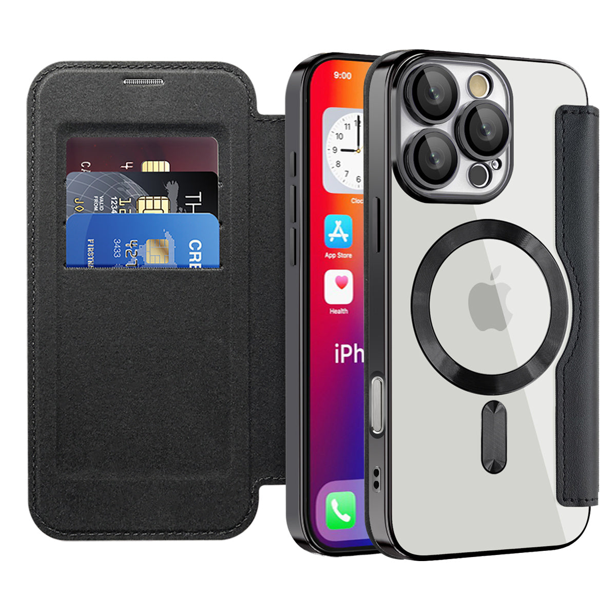 Luxus MagSafe Geldbörse iPhone Hülle – Gitter Leder Flip Cover, Magnetischer Kartenhalter, Stoßfeste Schutz, Kabelloses Laden Kompatibel, Premium Design für iPhone Modelle