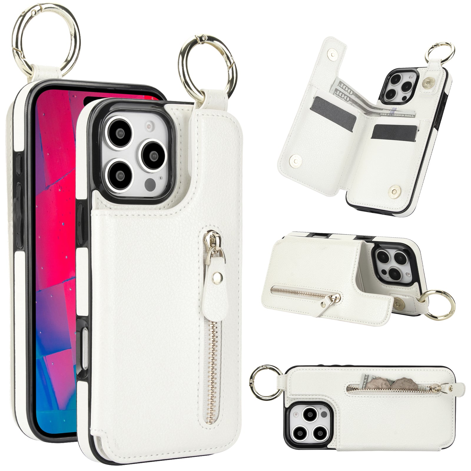 Luxuriöse Reißverschluss-Geldbörse aus Leder iPhone-Hülle – Kartenhalter, Ringständer, stoßfeste Schutzfunktion und Crossbody-Design für sichere und stilvolle Bequemlichkeit