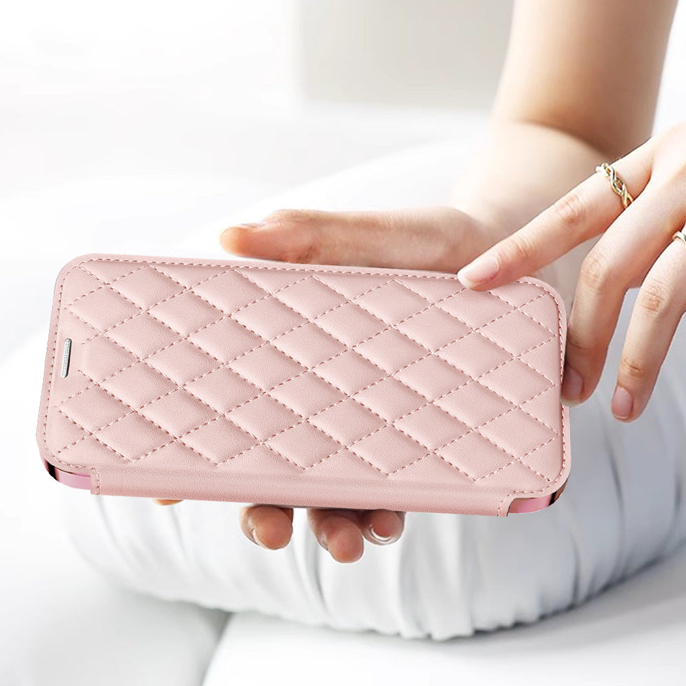 Luxus MagSafe Geldbörse iPhone Hülle – Gitter Leder Flip Cover, Magnetischer Kartenhalter, Stoßfeste Schutz, Kabelloses Laden Kompatibel, Premium Design für iPhone Modelle