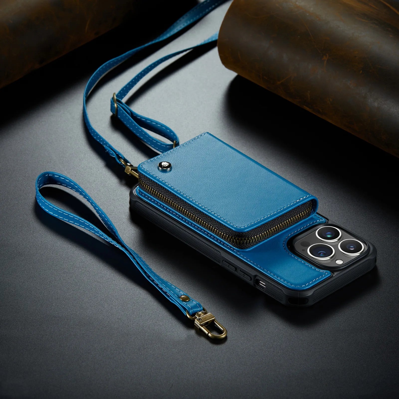 Luxuriöse Leder Geldbörse Crossbody iPhone Hülle – Kartensteckplatz, Ständerfunktion, Handgelenkband, stoßfeste Schutz für iPhone