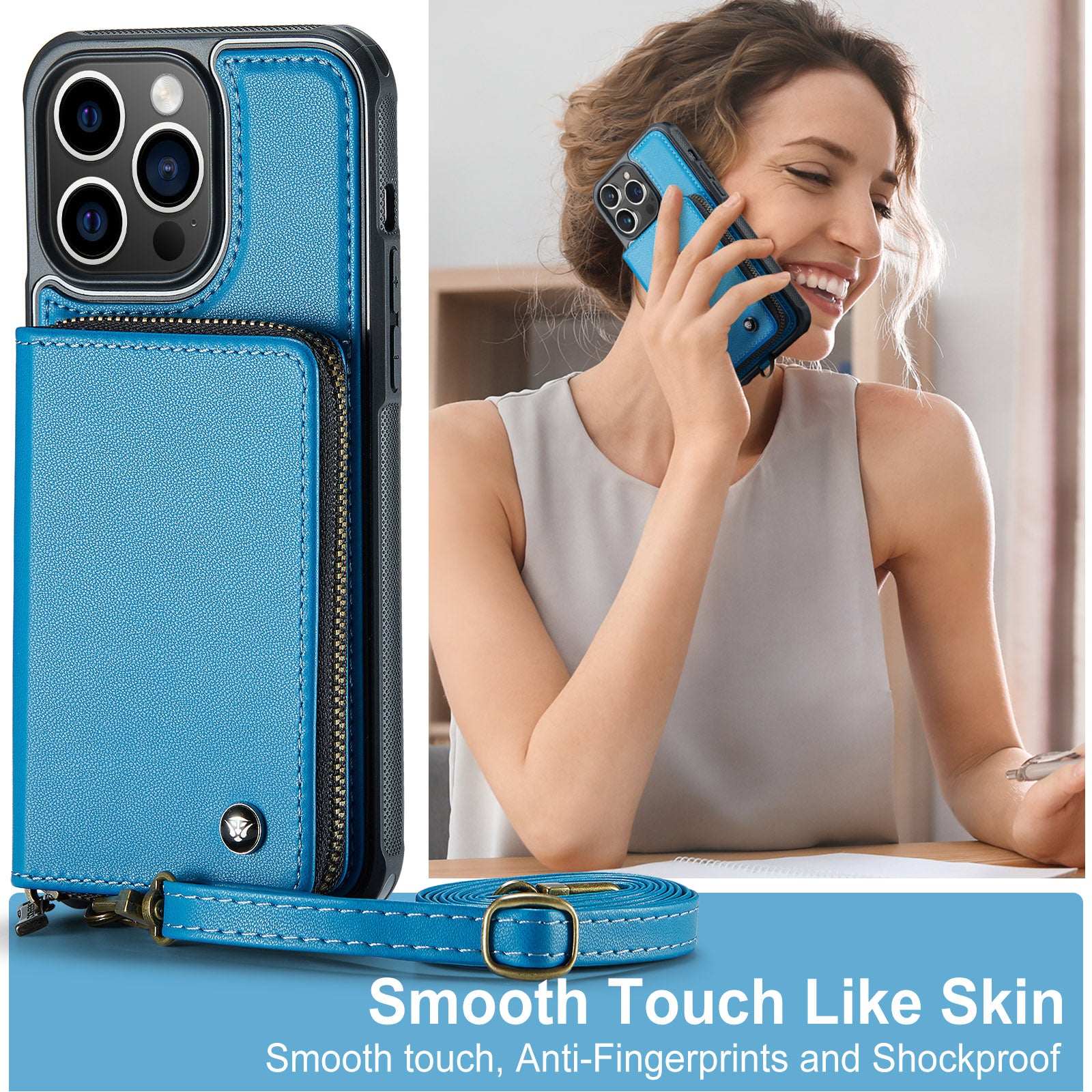 Luxuriöse Leder Geldbörse Crossbody iPhone Hülle – Kartensteckplatz, Ständerfunktion, Handgelenkband, stoßfeste Schutz für iPhone
