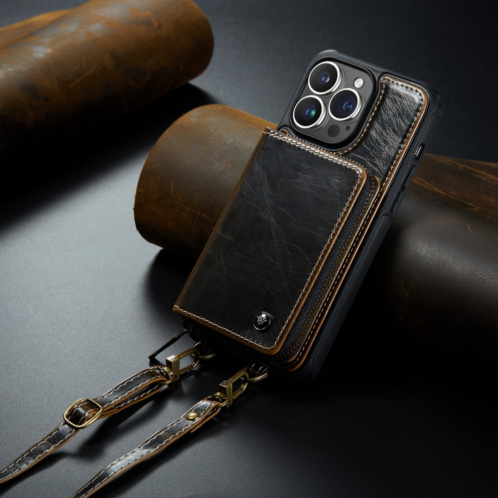 Luxuriöse Leder Geldbörse Crossbody iPhone Hülle – Kartensteckplatz, Ständerfunktion, Handgelenkband, stoßfeste Schutz für iPhone
