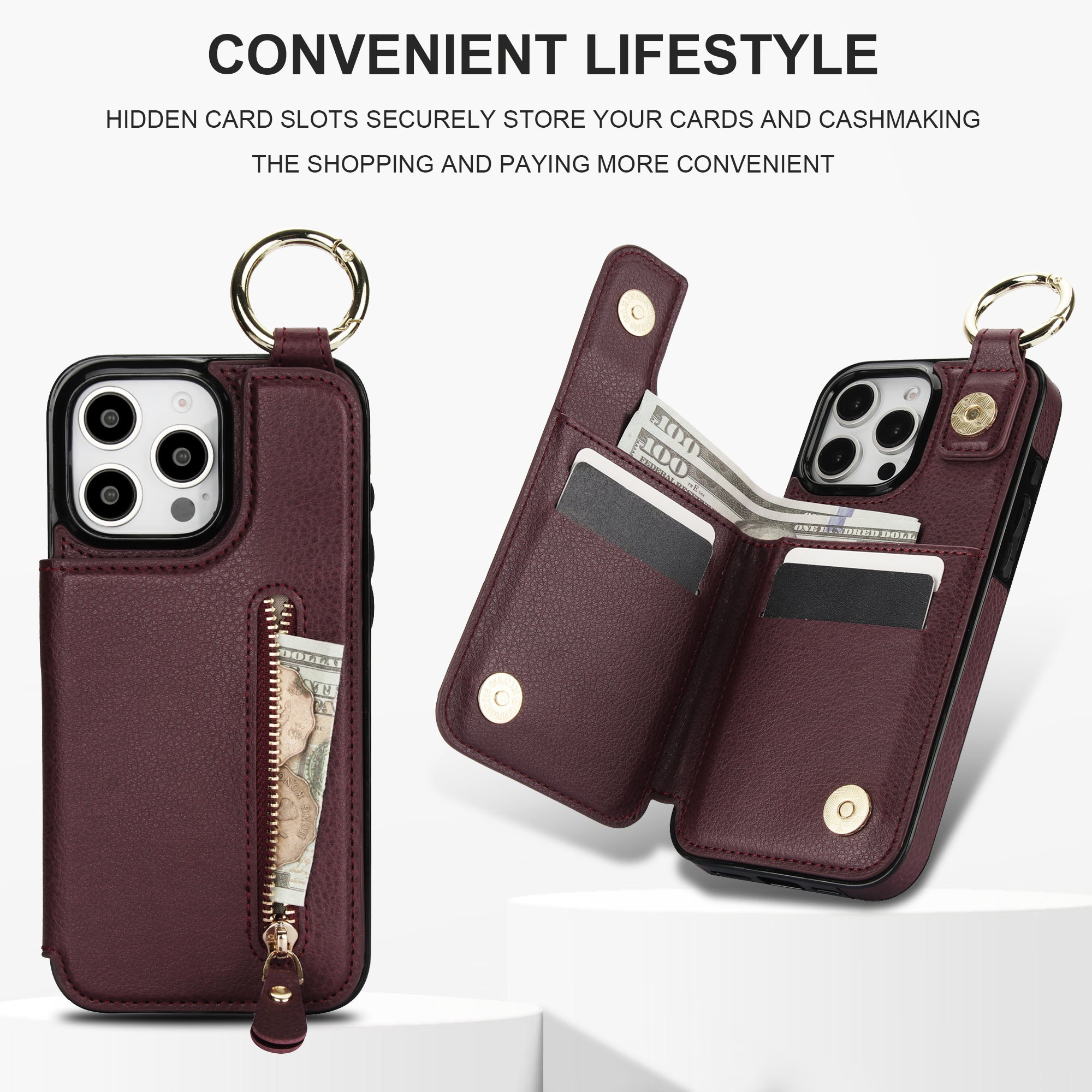Luxuriöse Reißverschluss-Geldbörse aus Leder iPhone-Hülle – Kartenhalter, Ringständer, stoßfeste Schutzfunktion und Crossbody-Design für sichere und stilvolle Bequemlichkeit