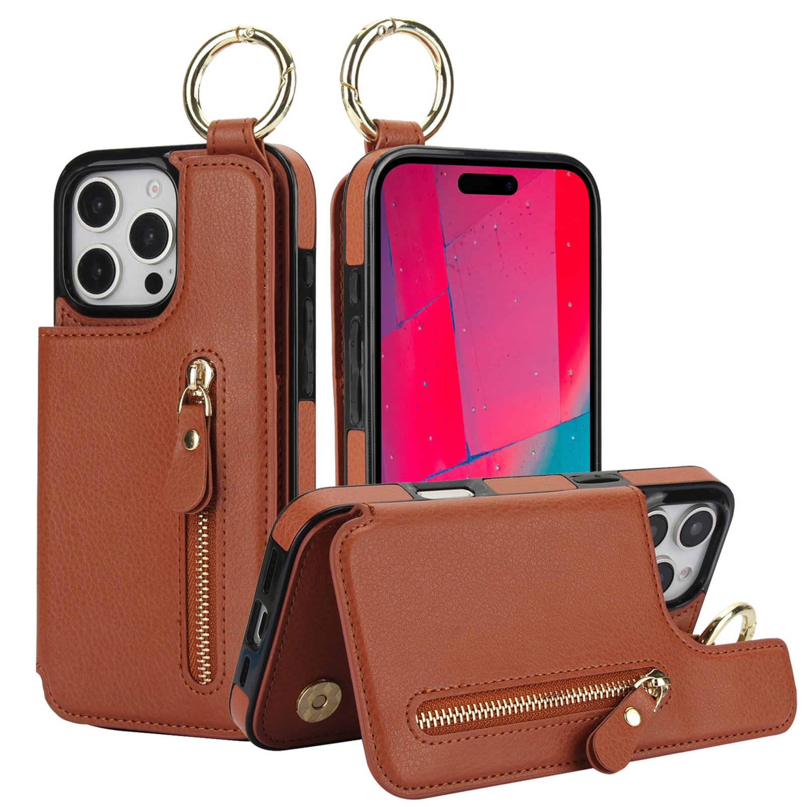 Luxuriöse Reißverschluss-Geldbörse aus Leder iPhone-Hülle – Kartenhalter, Ringständer, stoßfeste Schutzfunktion und Crossbody-Design für sichere und stilvolle Bequemlichkeit