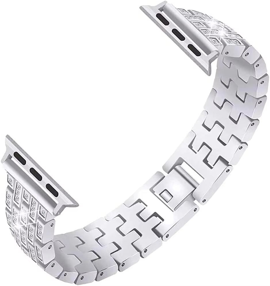 Luxury Glitter Metal Watch Band with Diamond Case – Sparkling Adjustable Strap and Protective Cover for 40mm to 49mm