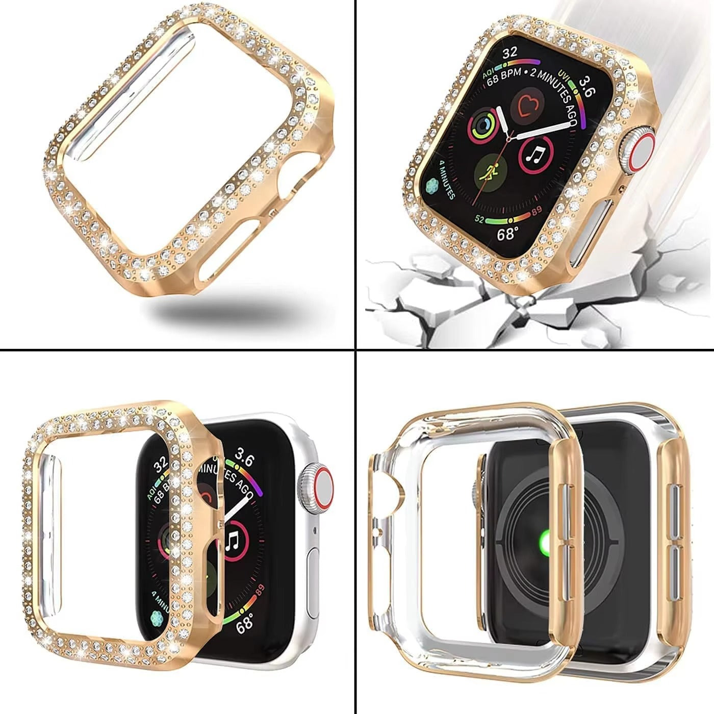 Luxury Glitter Metal Watch Band with Diamond Case – Sparkling Adjustable Strap and Protective Cover for 40mm to 49mm
