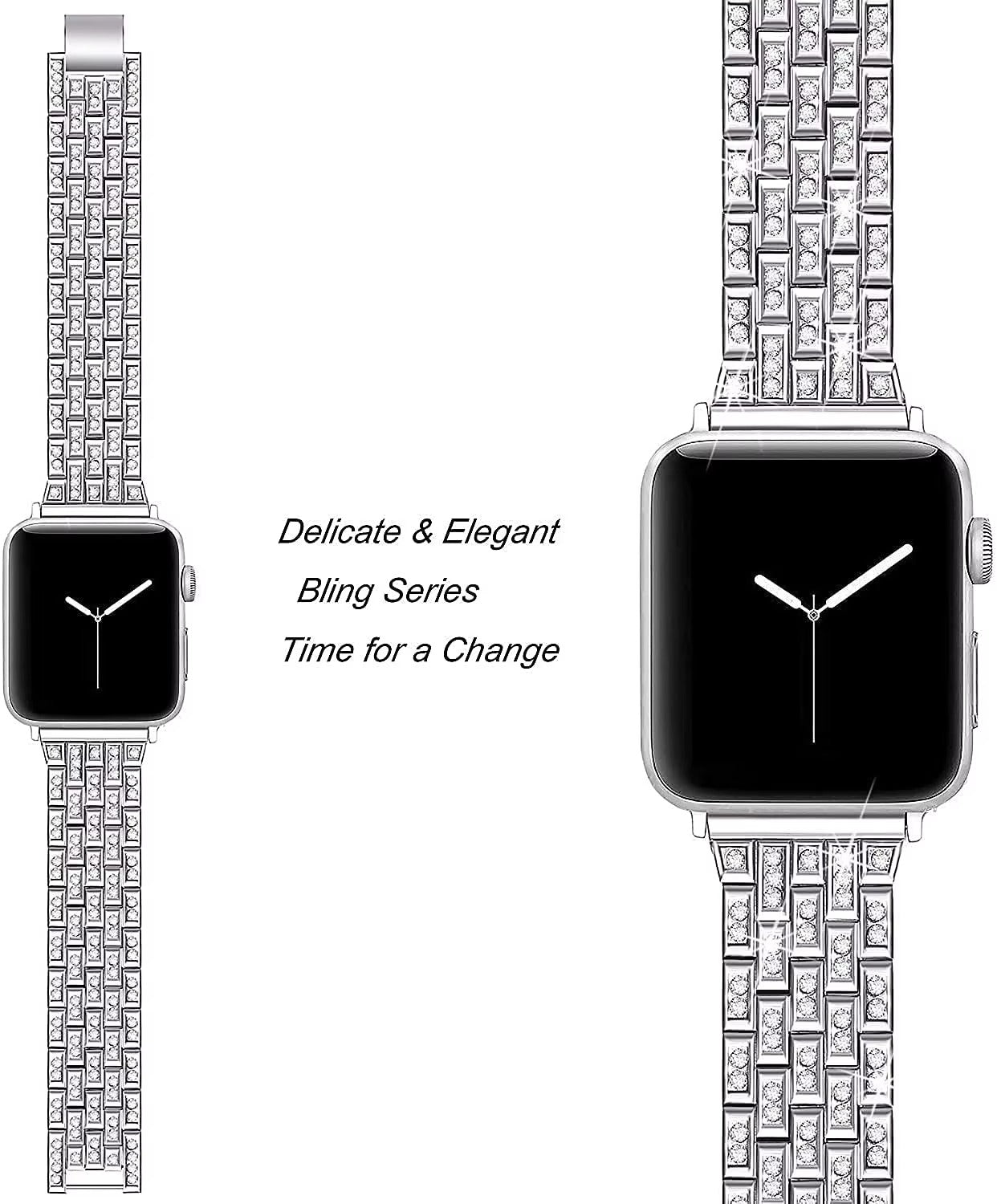 Luxury Glitter Metal Watch Band with Diamond Case – Sparkling Adjustable Strap and Protective Cover for 40mm to 49mm