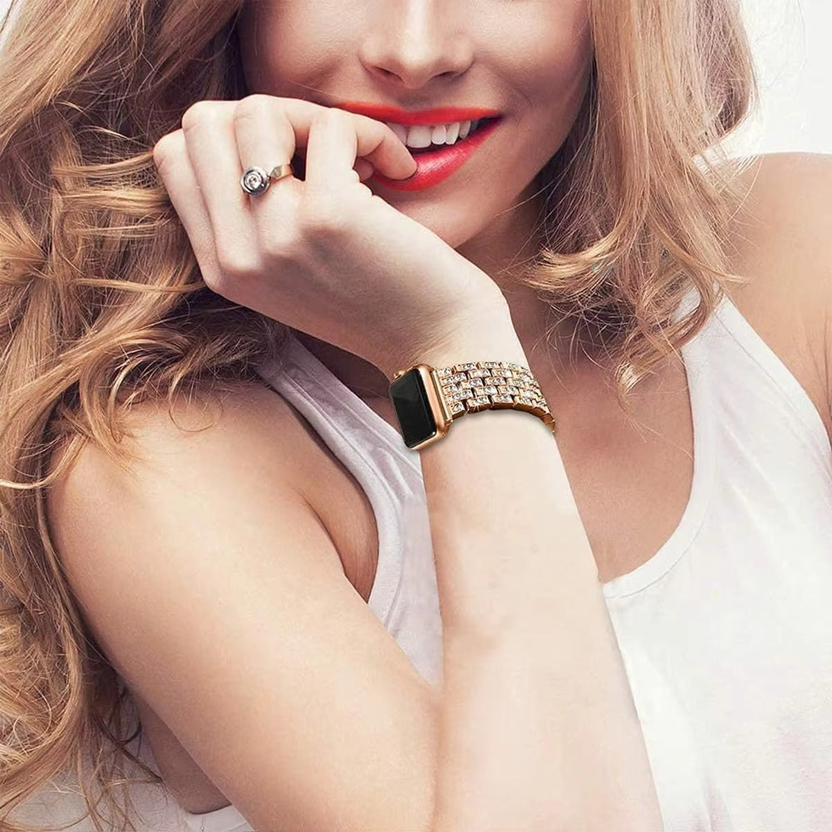 Luxury Glitter Metal Watch Band with Diamond Case – Sparkling Adjustable Strap and Protective Cover for 40mm to 49mm
