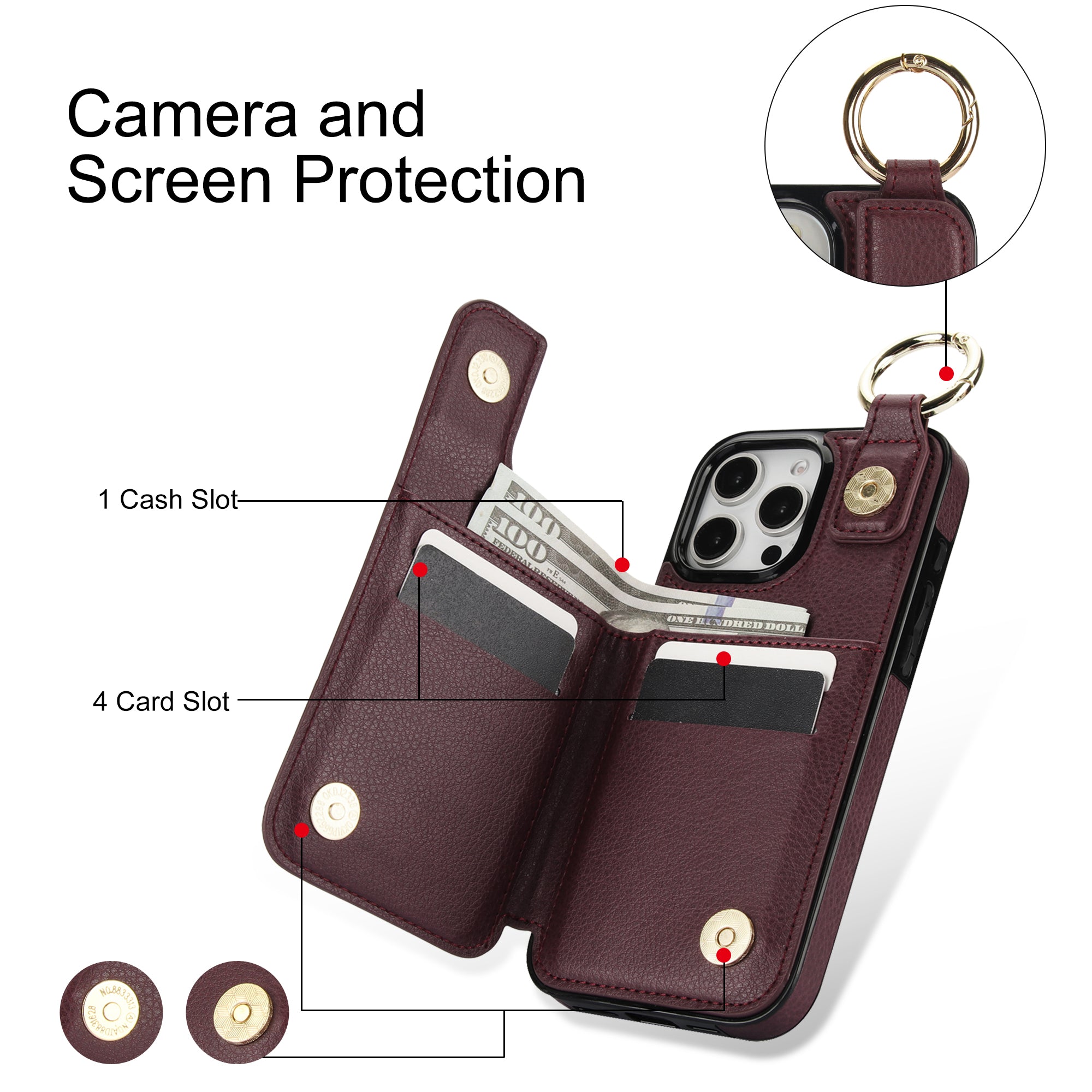 Luxuriöse Reißverschluss-Geldbörse aus Leder iPhone-Hülle – Kartenhalter, Ringständer, stoßfeste Schutzfunktion und Crossbody-Design für sichere und stilvolle Bequemlichkeit