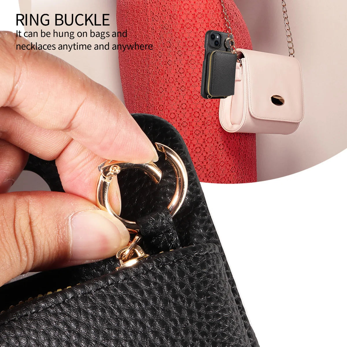 Luxury Zipper Wallet Crossbody iPhone Case Leather Cover with Card Holder Lanyard Strap and Full Protection for iPhone Models