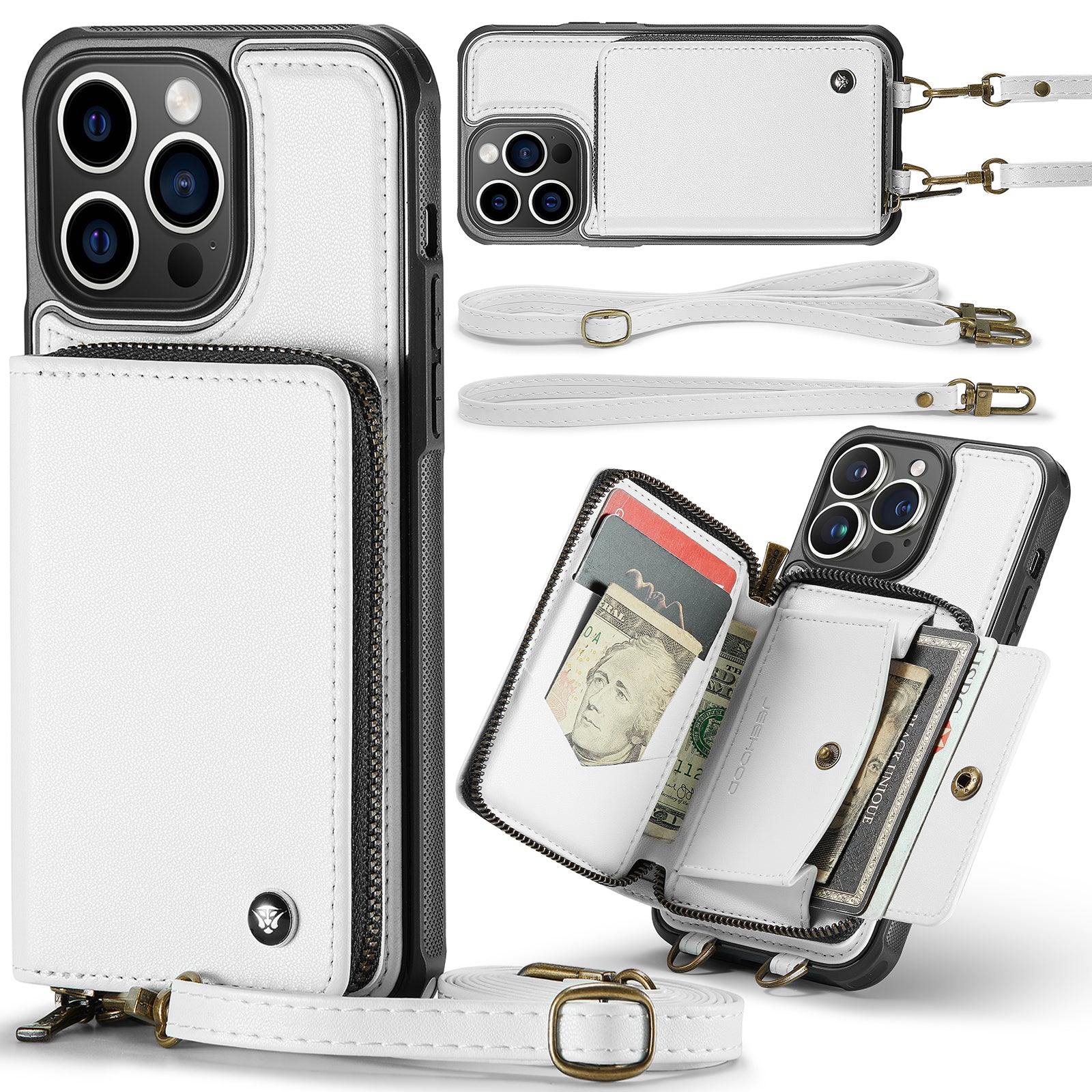 Luxuriöse Leder Geldbörse Crossbody iPhone Hülle – Kartensteckplatz, Ständerfunktion, Handgelenkband, stoßfeste Schutz für iPhone