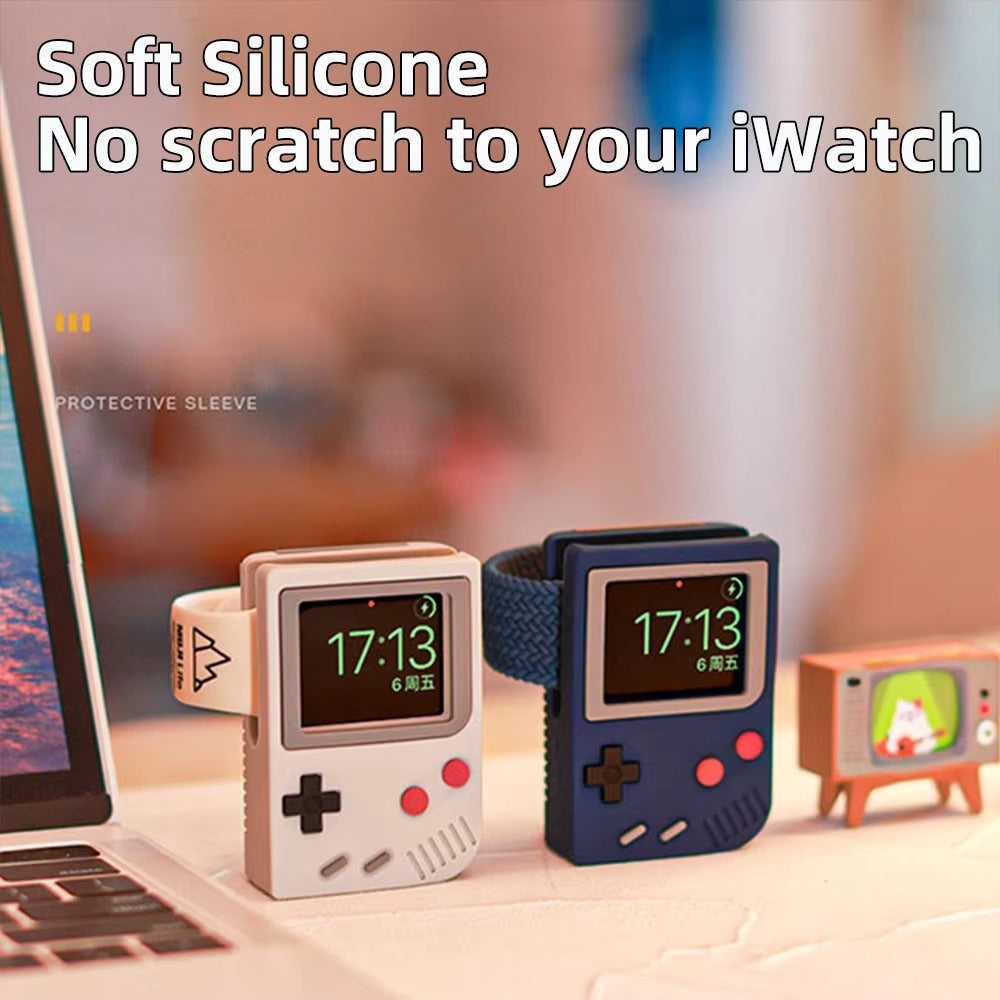 Premium Retro Charging Stand for Smartwatch – Desktop Silicone Dock Holder with Cable Slot, Nightstand Mode Compatible