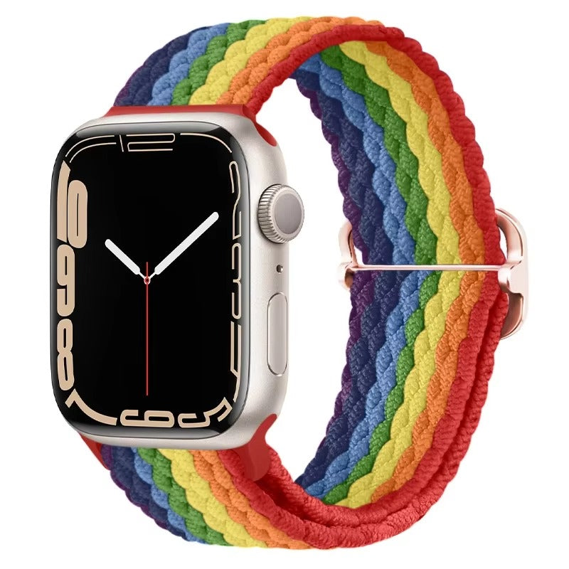 Premium Nylon Braided Solo Loop for Apple Watch – Adjustable Elastic Strap, Breathable Band for 40mm to 46mm Apple