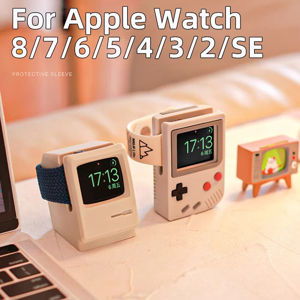Premium Retro Charging Stand for Smartwatch – Desktop Silicone Dock Holder with Cable Slot, Nightstand Mode Compatible