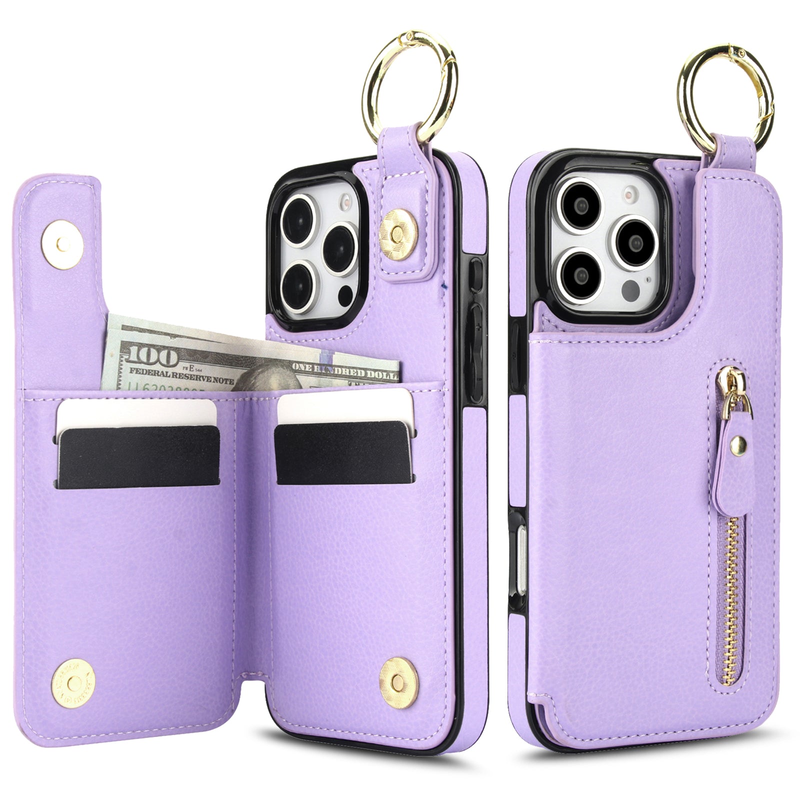 Luxuriöse Reißverschluss-Geldbörse aus Leder iPhone-Hülle – Kartenhalter, Ringständer, stoßfeste Schutzfunktion und Crossbody-Design für sichere und stilvolle Bequemlichkeit
