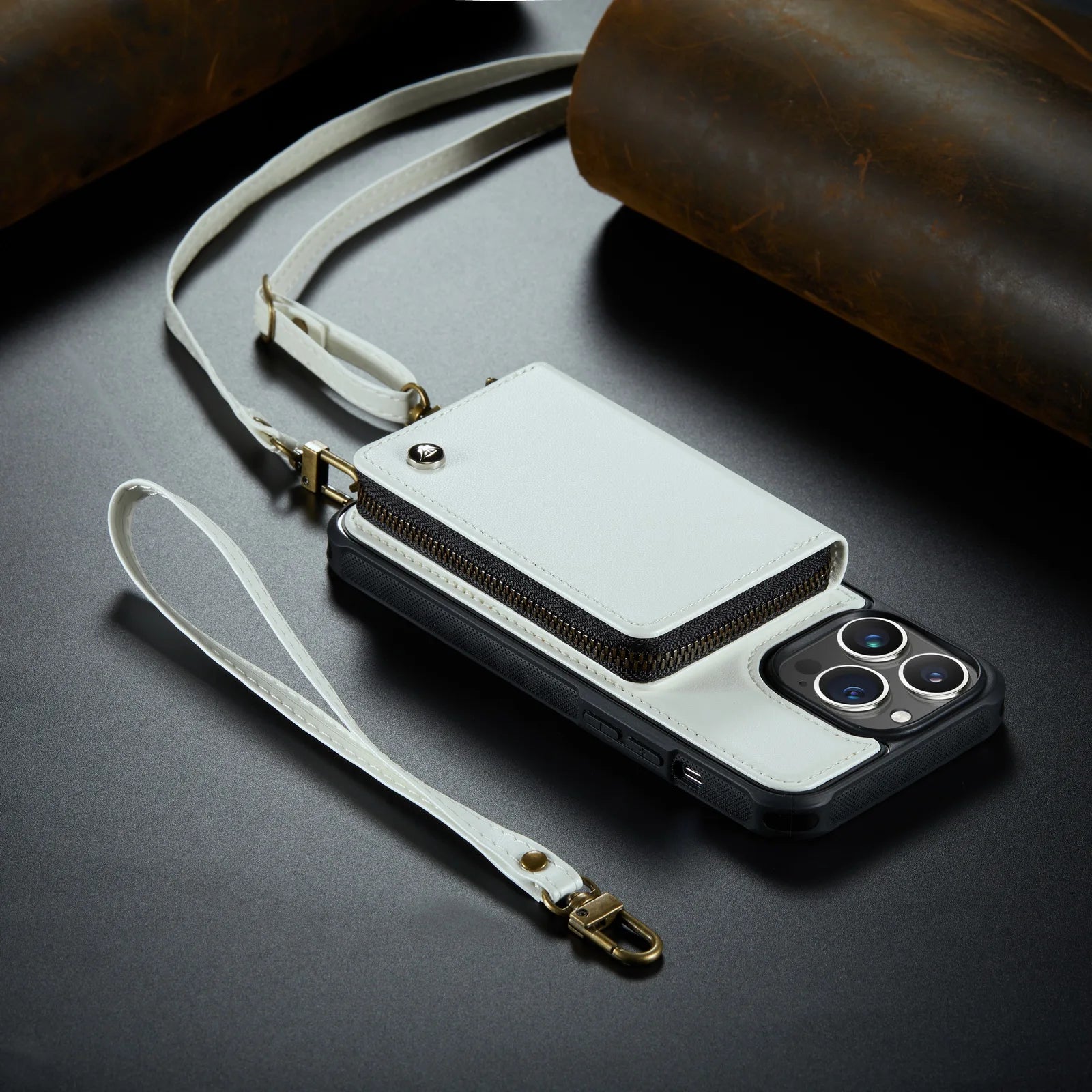 Luxuriöse Leder Geldbörse Crossbody iPhone Hülle – Kartensteckplatz, Ständerfunktion, Handgelenkband, stoßfeste Schutz für iPhone