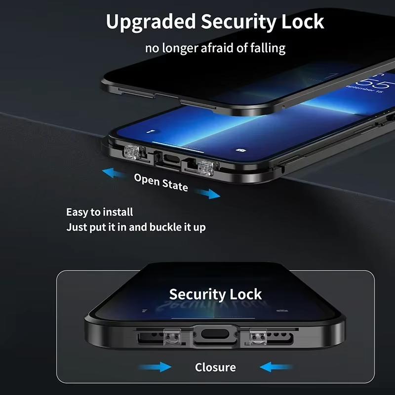 Premium Apple iPhone Hülle, MagSafe-kompatibel, Kameraobjektiv- und Bildschirmschutz, ultra dünn, stoßfest, magnetisch, vollständiger Rundumschutz, vollständige Metall-Schutzhülle