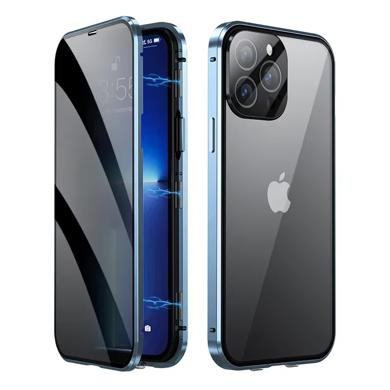 Premium Apple iPhone Hülle, MagSafe-kompatibel, Kameraobjektiv- und Bildschirmschutz, ultra dünn, stoßfest, magnetisch, vollständiger Rundumschutz, vollständige Metall-Schutzhülle