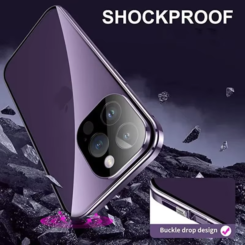 Premium Apple iPhone Hülle, MagSafe-kompatibel, Kameraobjektiv- und Bildschirmschutz, ultra dünn, stoßfest, magnetisch, vollständiger Rundumschutz, vollständige Metall-Schutzhülle