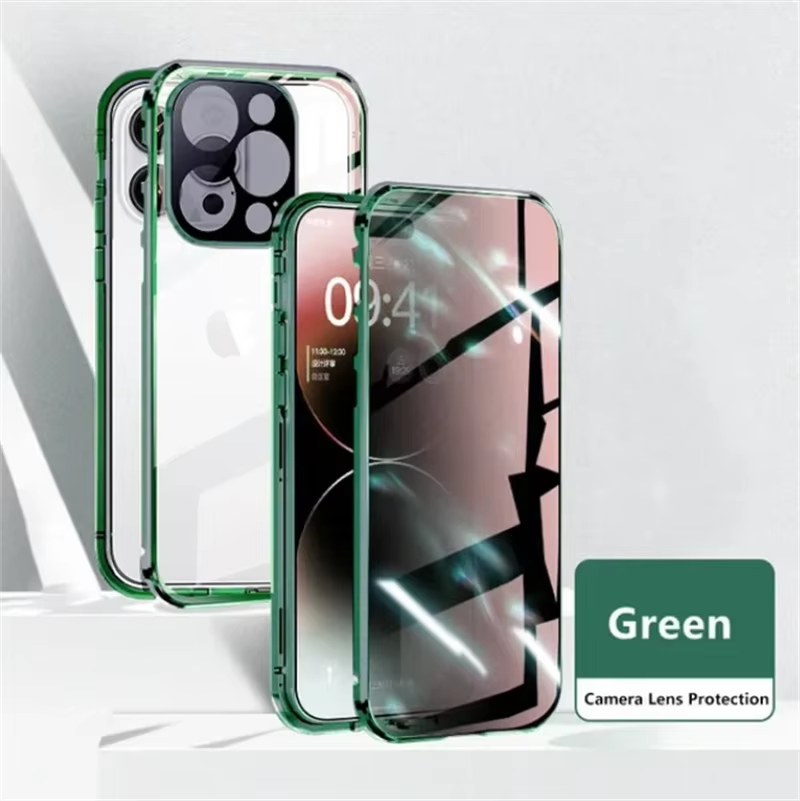 Premium Apple iPhone Hülle, MagSafe-kompatibel, Kameraobjektiv- und Bildschirmschutz, ultra dünn, stoßfest, magnetisch, vollständiger Rundumschutz, vollständige Metall-Schutzhülle