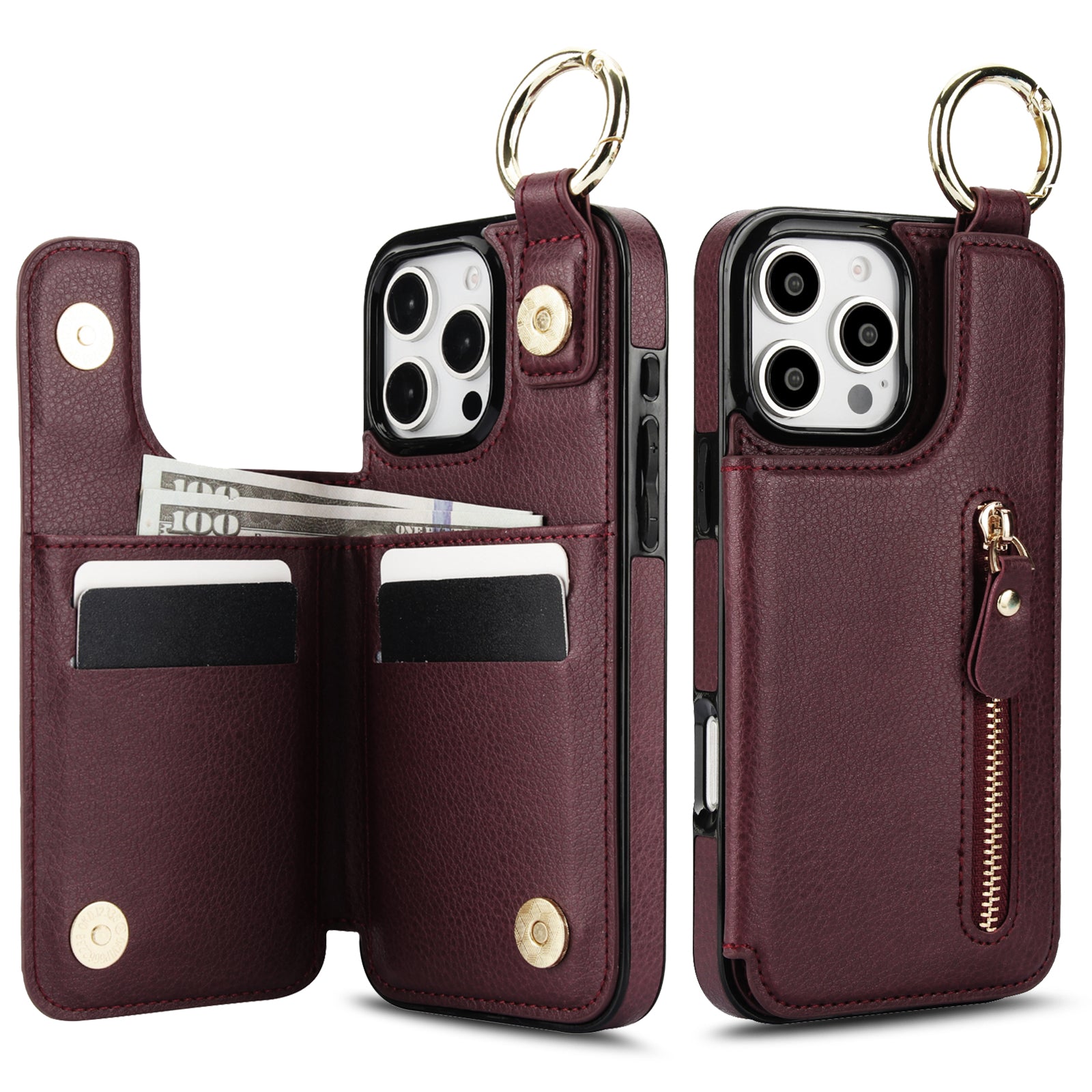 Luxuriöse Reißverschluss-Geldbörse aus Leder iPhone-Hülle – Kartenhalter, Ringständer, stoßfeste Schutzfunktion und Crossbody-Design für sichere und stilvolle Bequemlichkeit