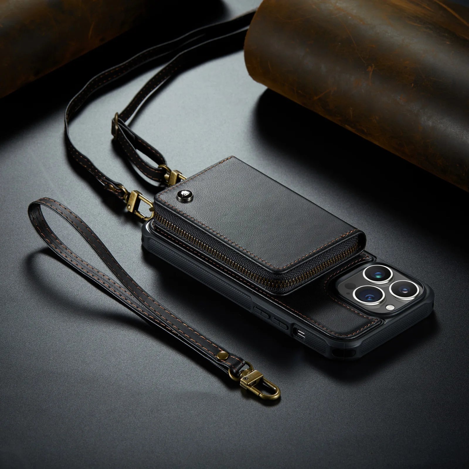 Luxuriöse Leder Geldbörse Crossbody iPhone Hülle – Kartensteckplatz, Ständerfunktion, Handgelenkband, stoßfeste Schutz für iPhone