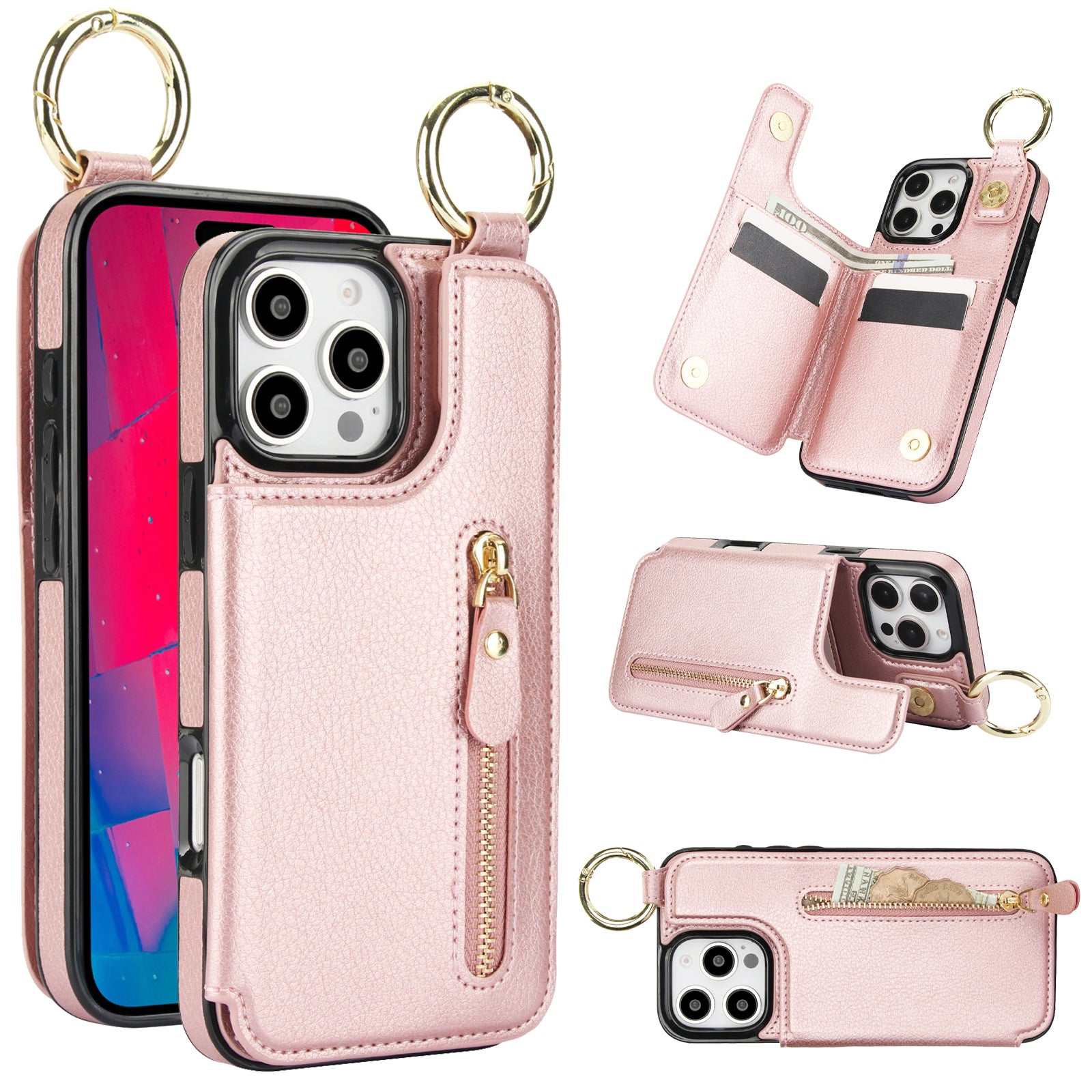Luxuriöse Reißverschluss-Geldbörse aus Leder iPhone-Hülle – Kartenhalter, Ringständer, stoßfeste Schutzfunktion und Crossbody-Design für sichere und stilvolle Bequemlichkeit