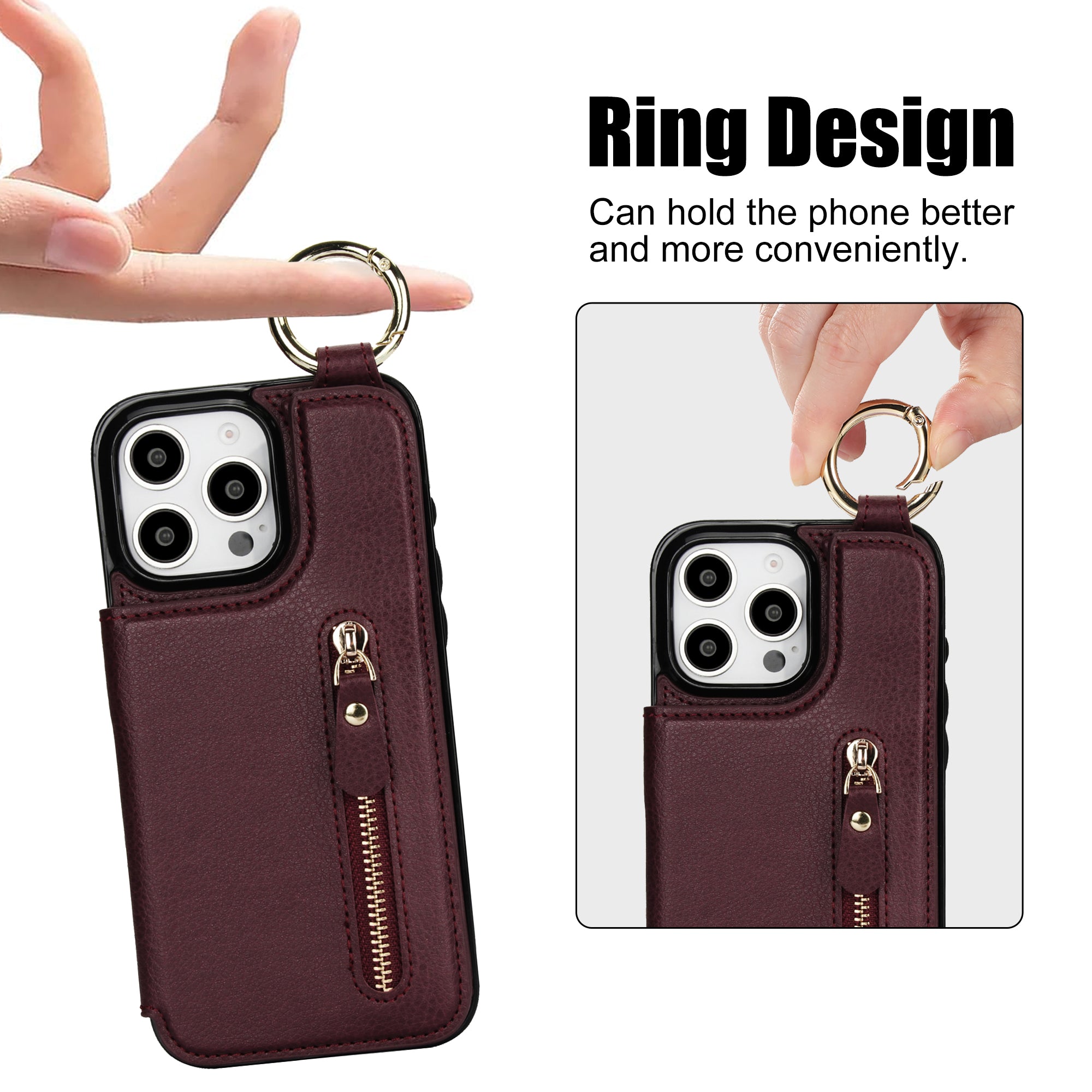 Luxuriöse Reißverschluss-Geldbörse aus Leder iPhone-Hülle – Kartenhalter, Ringständer, stoßfeste Schutzfunktion und Crossbody-Design für sichere und stilvolle Bequemlichkeit