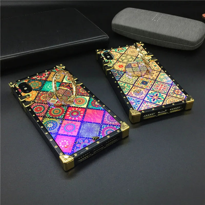 Luxury Glitter Retro Flower Phone Case – Bling & Stylish Protection for iPhone Models Durable, Fashionable for Women