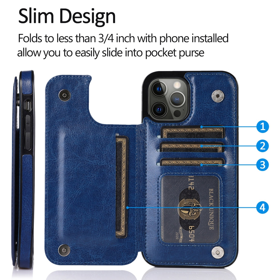 Luxury PU Leather Wallet iPhone Case – Kickstand, Card Holder Slots, Elegant Magnetic Closure for iPhone Models