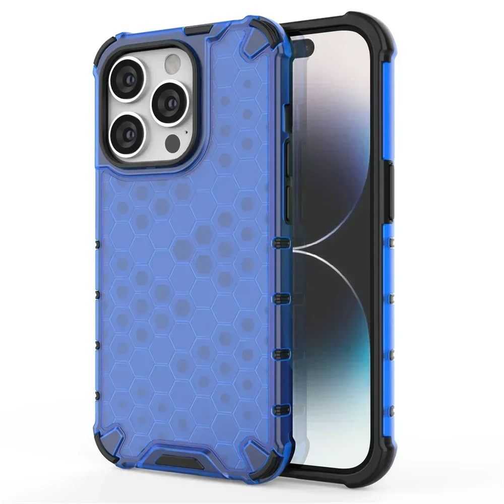 KEYSION Shockproof Armor Case – Soft Silicone + PC Transparent Honeycomb Back Cover for iPhone Models, Durable and Protective Design