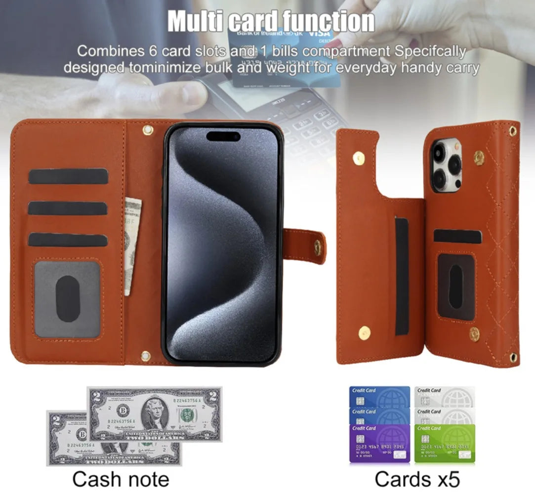 RFID Blocking Wallet Crossbody Flip Case – Card Slot Holder, PU Leather, Secure Protection for iPhone Models