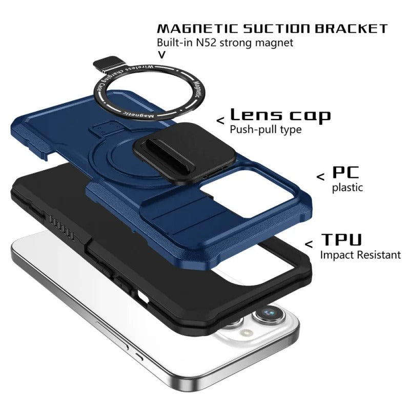 MagSafe Armor Case – Magnetic Holder, Wireless Charging, Slide Camera Protection, Rugged Full-Body Cover for iPhone Models