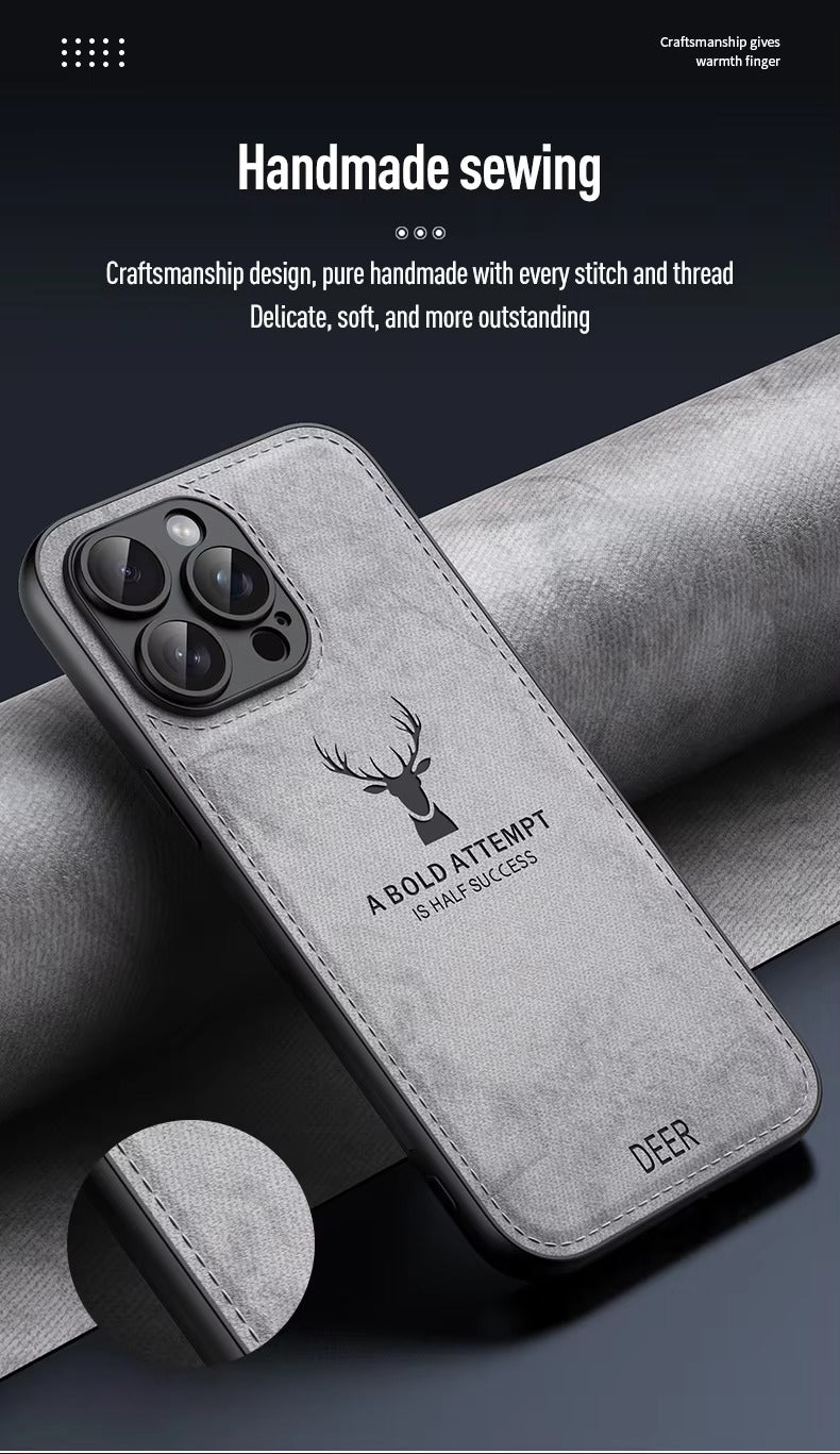 Luxury Cloth Leather Texture Case – Deer Head Pattern, Shockproof, Soft & Durable Protection, Stylish Design for Daily Use | Case for iPhone