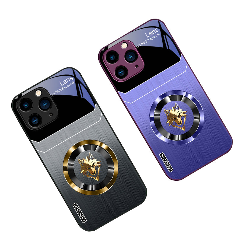 Luxury Aperture Wolf Green & Rose Purple Tempered Glass Phone Case Stylish Cover for iPhone Scratch-Resistant, Durable Design