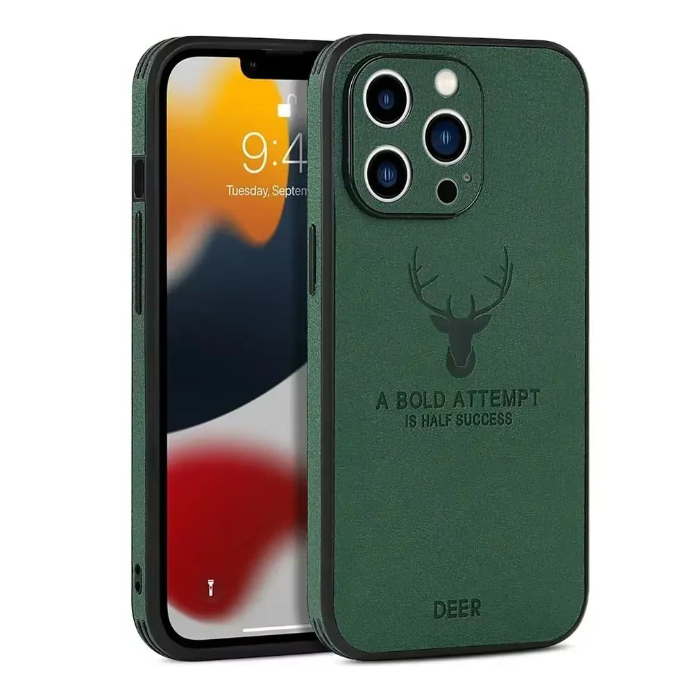 Retro PU Leather iPhone Case – Deer Pattern, Soft Business Design, Lens Protection, Stylish & Durable Cover | Case for iPhone