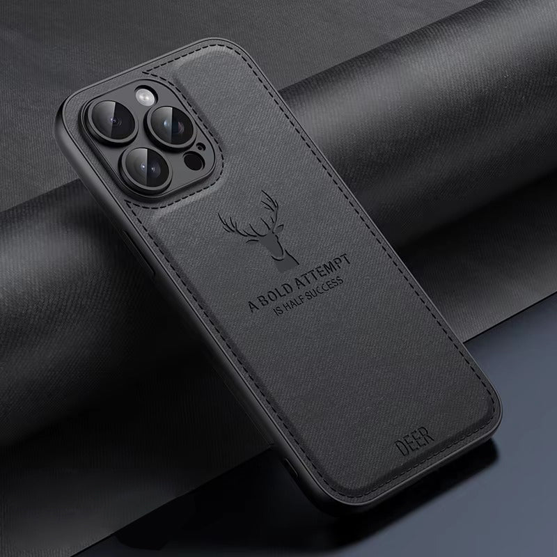 Luxury Cloth Leather Texture iPhone Case – Deer Head Pattern, Shockproof, Soft & Durable Protection, Stylish Design for Daily Use | Case for iPhone