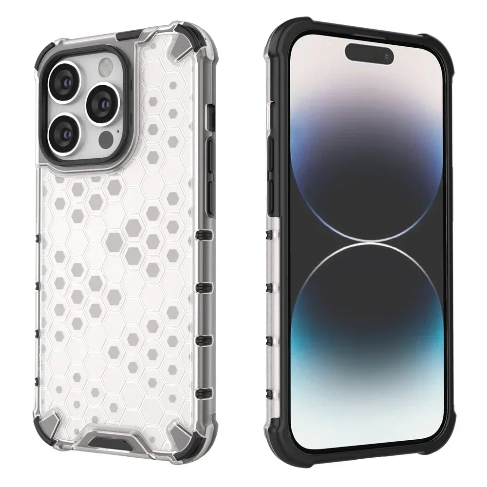 KEYSION Shockproof Armor Case – Soft Silicone + PC Transparent Honeycomb Back Cover for iPhone Models, Durable and Protective Design