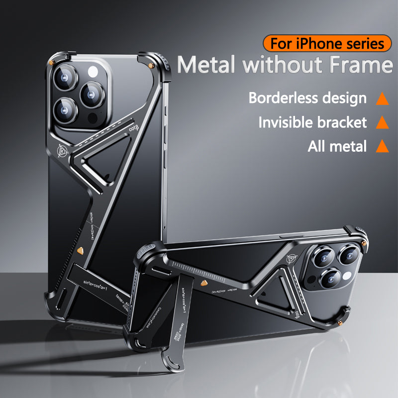 Luxury Geometric Metal Phone Case – Aluminum Alloy Shockproof Cover with Removable Stand for iPhone Models, Stylish and Durable Design