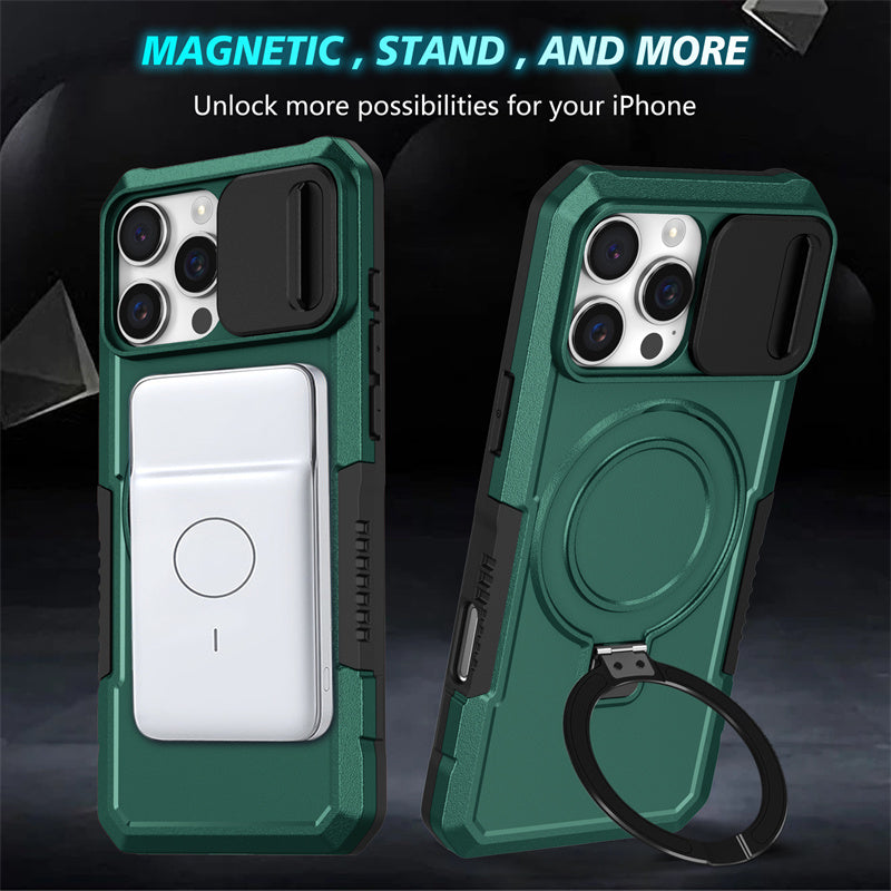 MagSafe Armor Case – Magnetic Holder, Wireless Charging, Slide Camera Protection, Rugged Full-Body Cover for iPhone Models