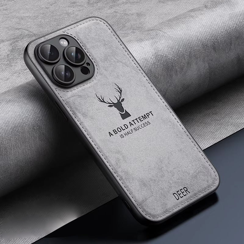 Luxury Cloth Leather Texture Case – Deer Head Pattern, Shockproof, Soft & Durable Protection, Stylish Design for Daily Use | Case for iPhone