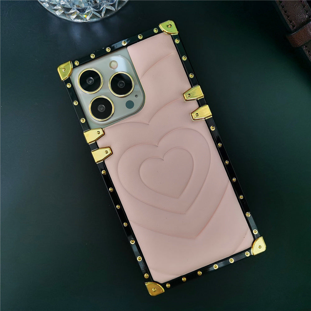 Luxury 3D Love Heart Soft PU Leather Case Shockproof Phone Cover for iPhone 15, 13 Pro Max, 12, 11 Pro, 14 Pro Max XR, XS Max