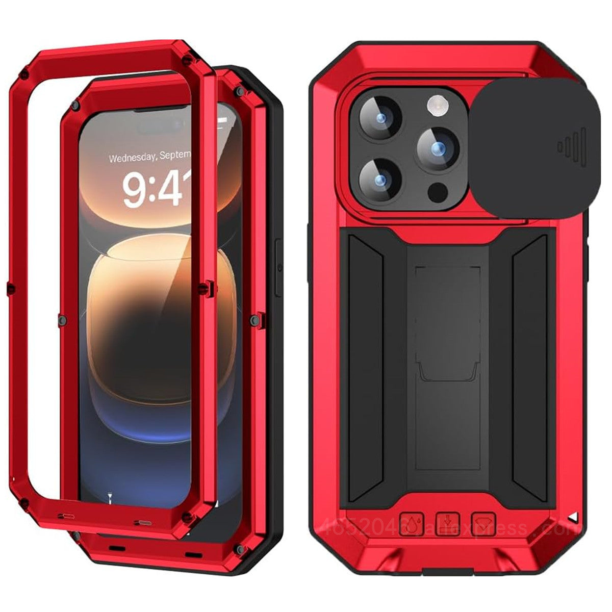 Military Heavy-Duty Metal iPhone Case – Full-Body Hybrid Cover with Slide Camera Protection & Built-in Screen Protector for iPhone Models