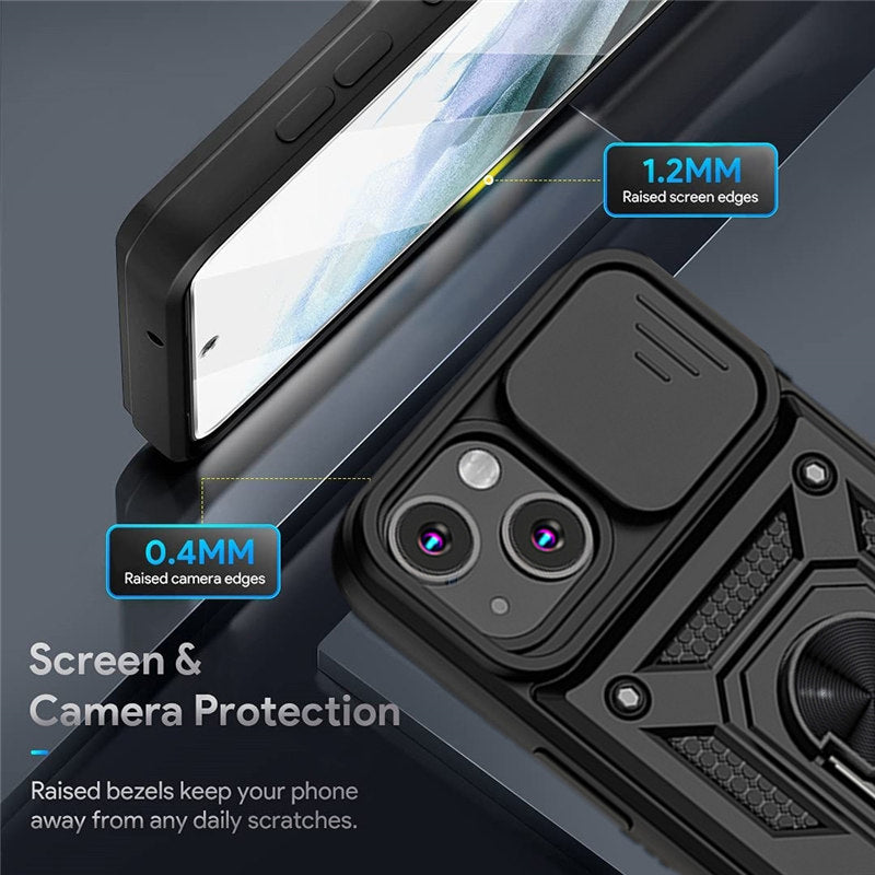 Shockproof Armor Case – Slide Camera Lens Protection, Rugged Full-Body Cover for iPhone Models