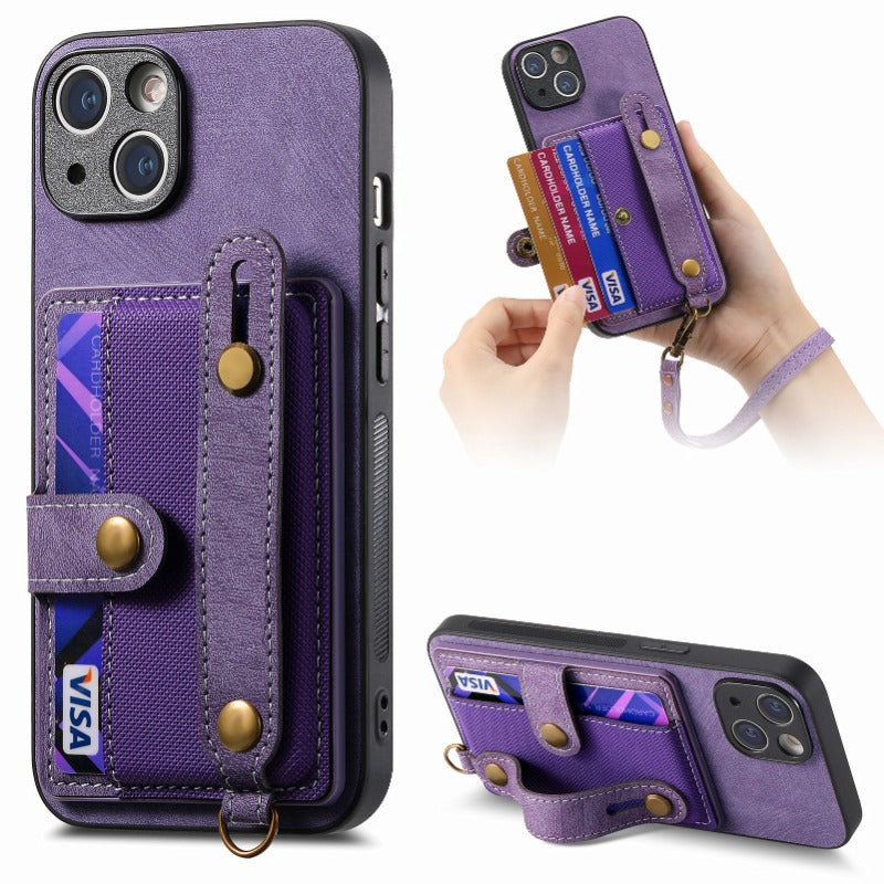 Luxury PU Leather Wallet Case with Wrist Strap – Stand Function, Card Holder, and Shockproof Protection for Secure and Stylish Convenience