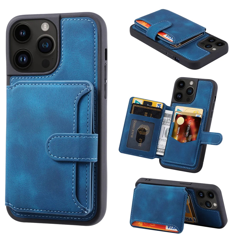 Fashion Leather iPhone Case – Shockproof, Back Protective Cover, Card Holder, Sleek Design, Durable & Stylish for iPhone