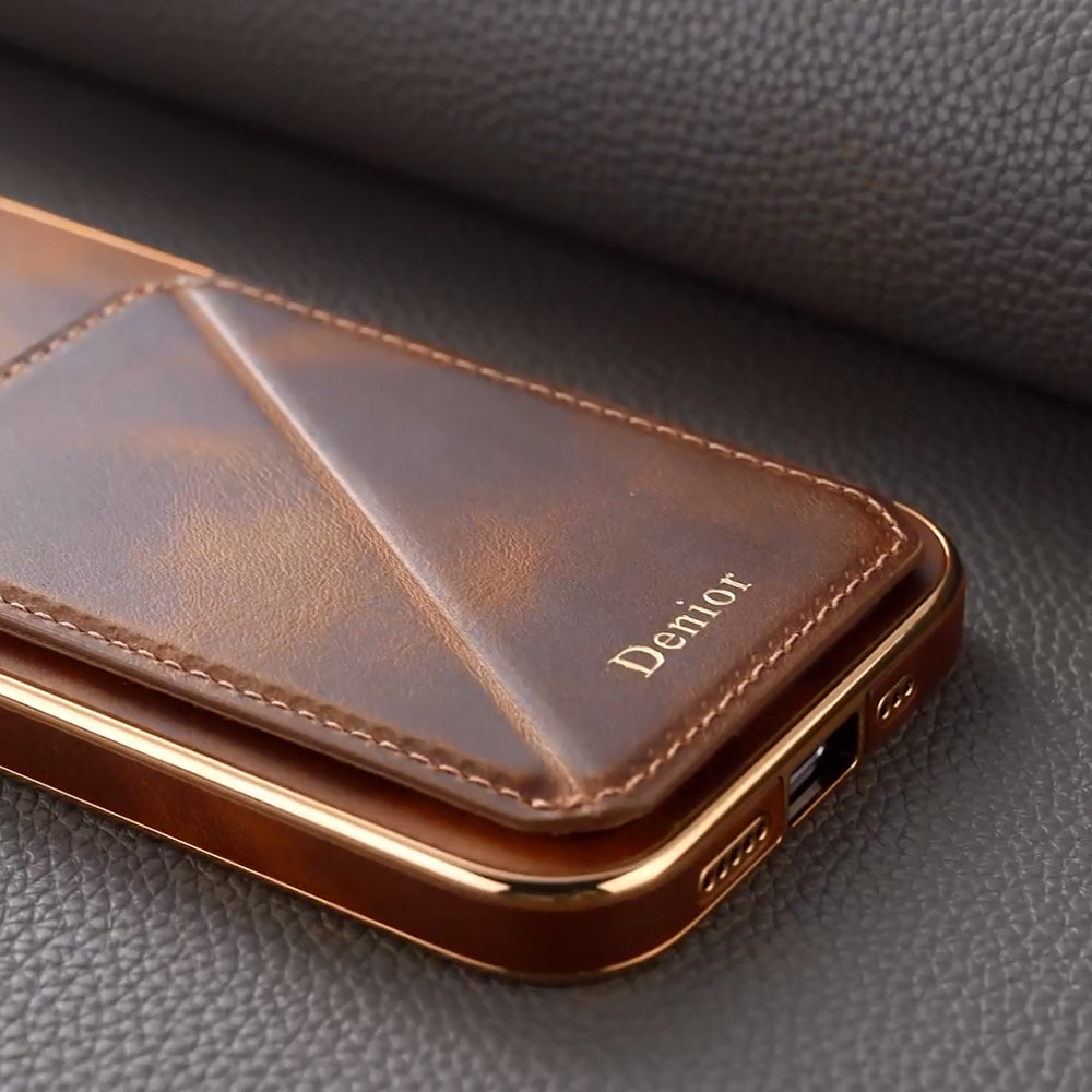 Luxury Cowhide Leather Wallet Case – Magnetic Card Holder, Plating Shell, Shockproof Protection, Premium Design for iPhone Models