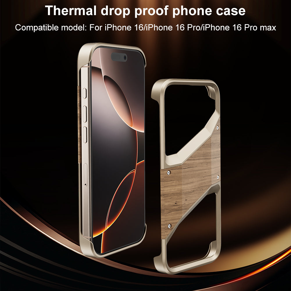 Irregular Metal Frame Phone Case – Aluminum Alloy and Solid Wood Shockproof Frameless Cover for iPhone Models, Durable and Unique Design